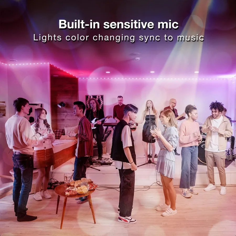 Luzes de tira led 200 pés 2 rolos de 100 pés ultra longas tiras de luz inteligentes com controle de voz por aplicativo remoto rgb sincronização de música cor chan