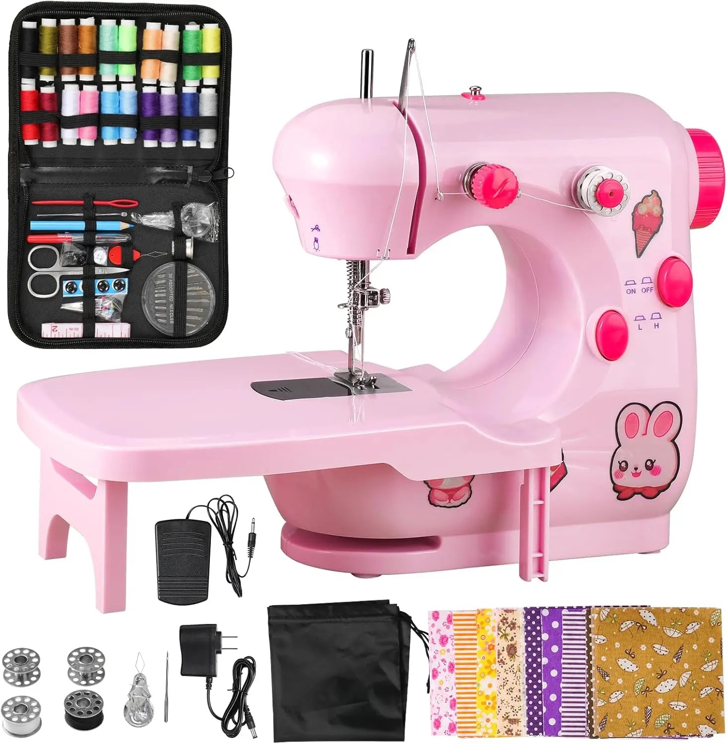 

Pink Mini Sewing Machine for Kids and Beginners, Portable and Easy to Use with Sewing Kit