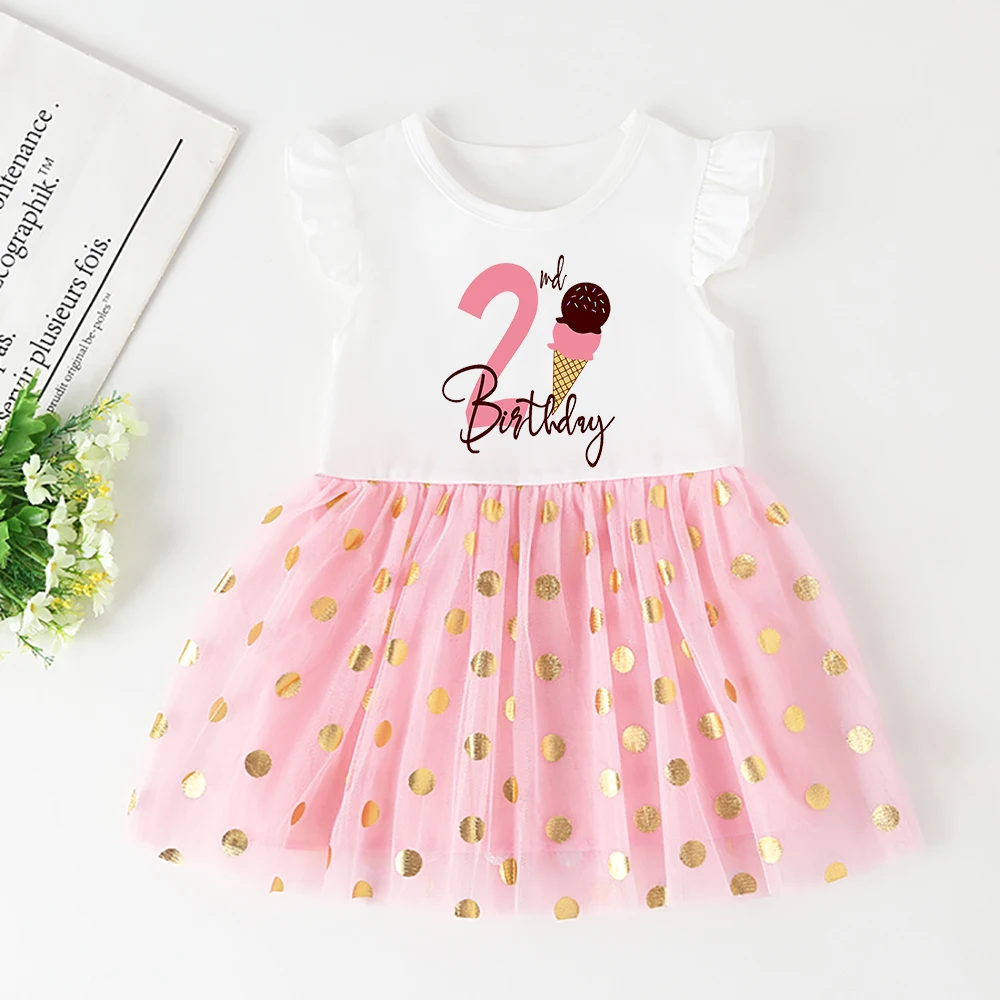 Ice Cream 1 2 3 4 5 Brithday Girl Short Sleeve Cake Dresses Baptism Tutu Dress Baby Girl Clothes Dress Happy Birthday Gifts