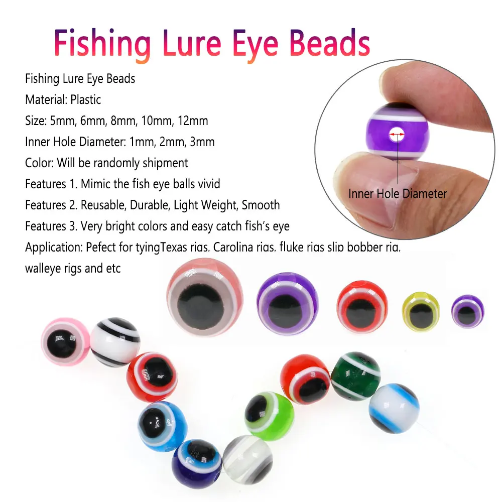 50/250PCS 5mm ~12mm Fishing Lure Round Eye Beads Fishing Rig Beads For Texas Rigs Carolina Rigs Fluke Rigs Slip Bobber Rigs view 2