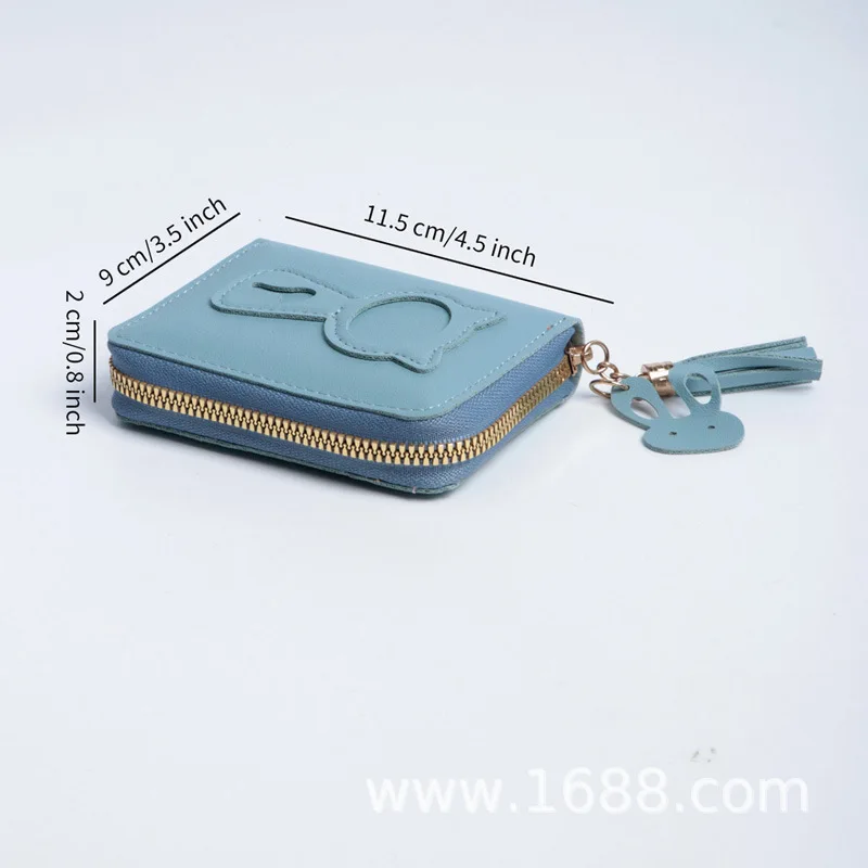 Korean Cute Cat Print Wallet Women Short Wallet  Zipper Card Bag Clutch Bag Coin Purse Credit Card Holder with Tassel Pendant