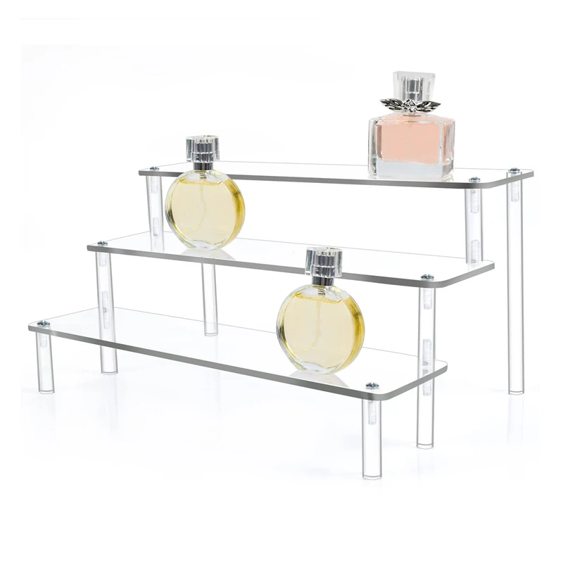 1-4 Tier Acrylic Display Stand Durable Display Rack for Cupcake Perfume Doll Cosmetics Shelves Trapezoidal Storage Shelf