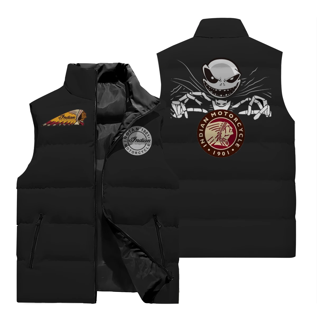 Street Vest Y2K Ghost Head 3D Printing GNDIAN Oversized Jacket Sports Shirt Men's Puck Clothing Set Men's Sleeveless Down Jacket