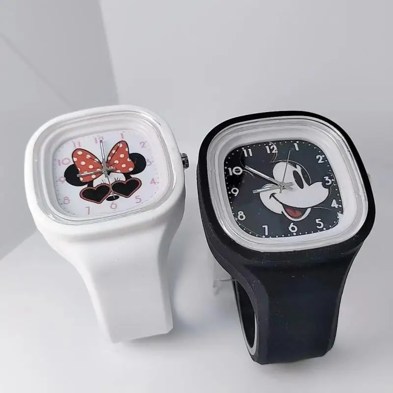 Kawaii Disney Mickey Mouse Cartoon Watch Square High-Quality Skin Feel Silicone Watch Adjustable Watch Ladies Watch Clock Wrist