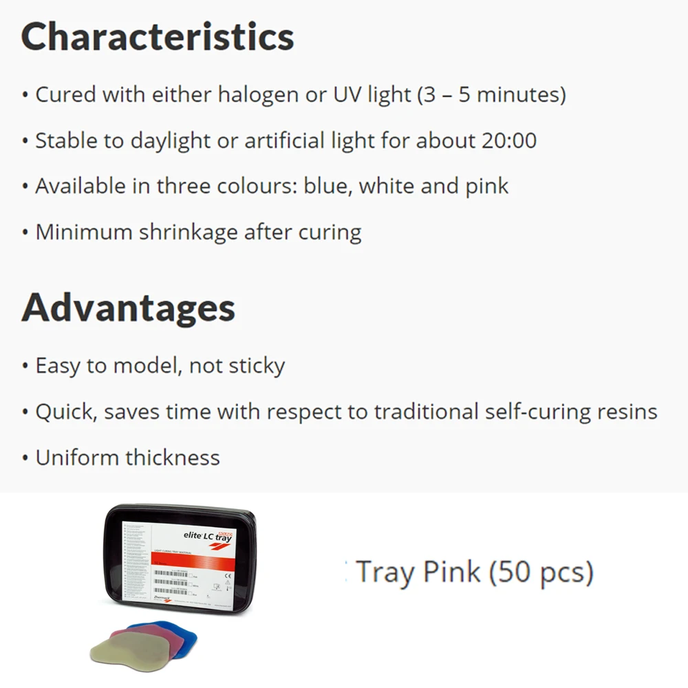 Zhermack Elite LC Tray Dental Light Curing Custom Base Plate Material Laboratory Individual Modeling Composite Resin Products