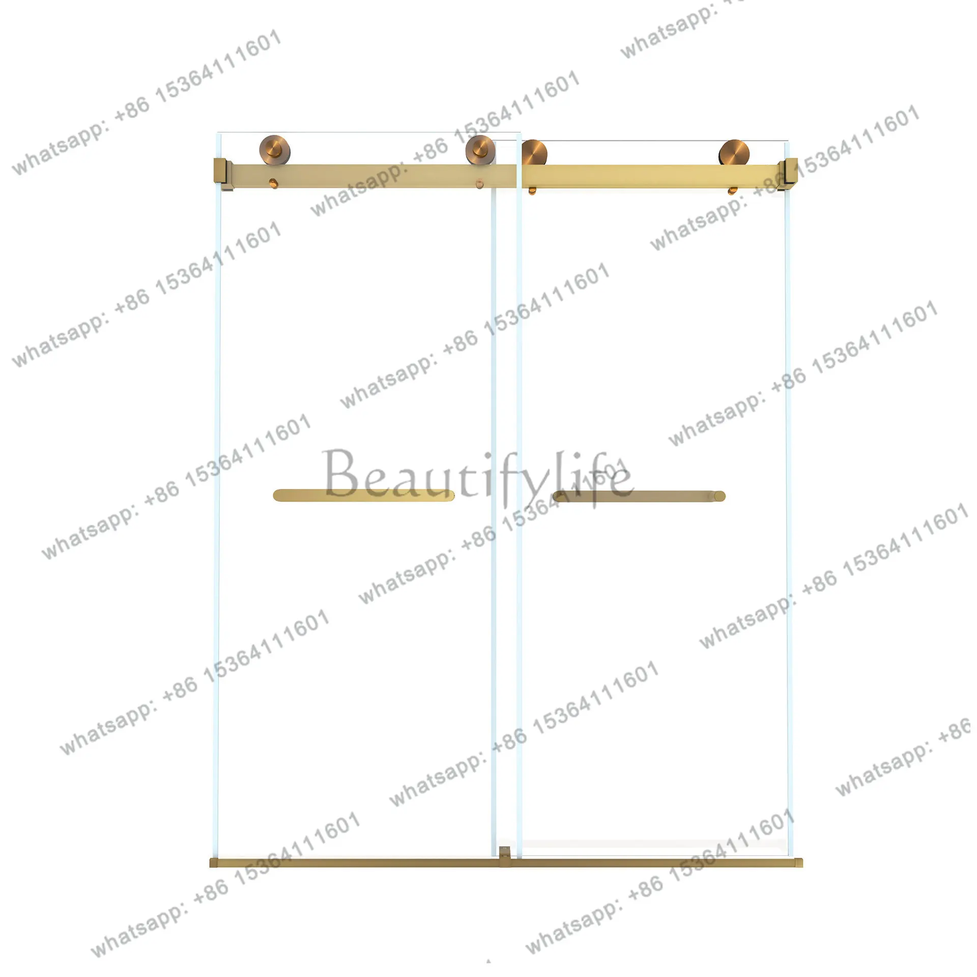 Foreign trade one-line shower room bathroom golden stainless steel double sliding door bathroom glass partition