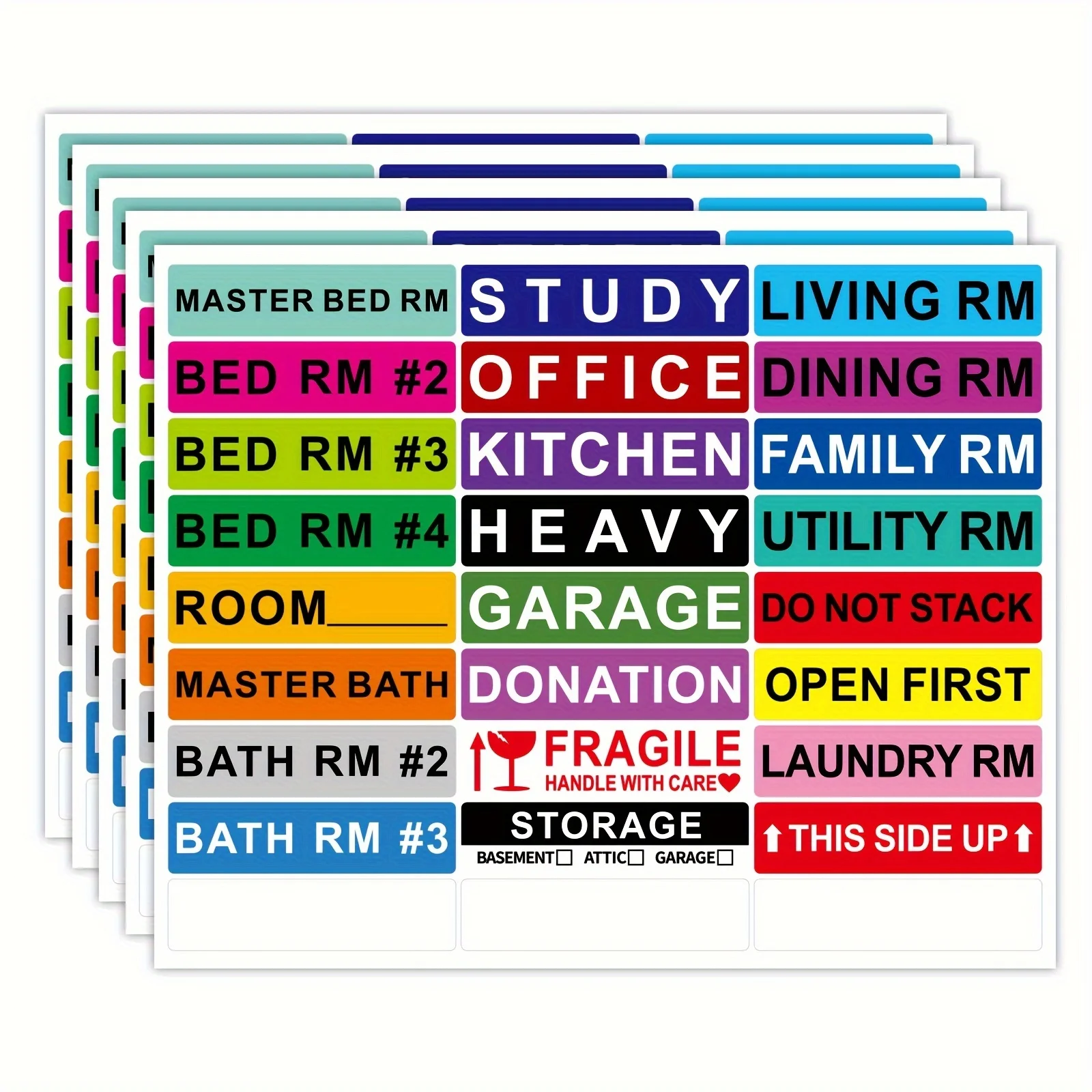 5Pcs 12.2In*10.6In Storage and Sorting Labels for Household Moving and Transport, Color-Coded Household Moving Classification Stickers for Box Storage and Organization, Packing Stickers for Household Item Transport, Storage, and Organization