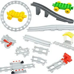 Chemin de fer de grande taille, brique de transport, train, voiture, interrupteur d'accessoires, droit, incurvé, montée, chemin de fer, bâtiment, nuits, compatibles Duplo