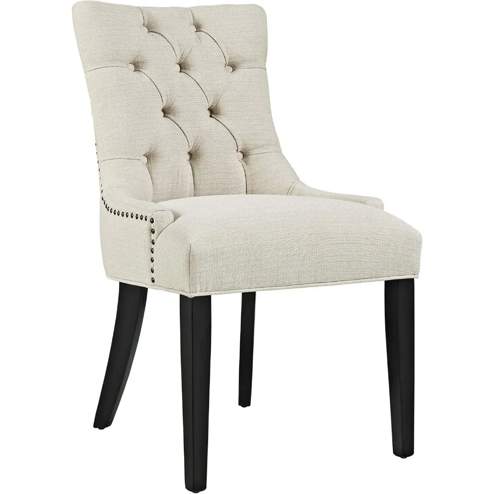 

Regent Modern Elegant Button-Tufted Upholstered Fabric with Nailhead Trim, Dining Side Chair, Beige