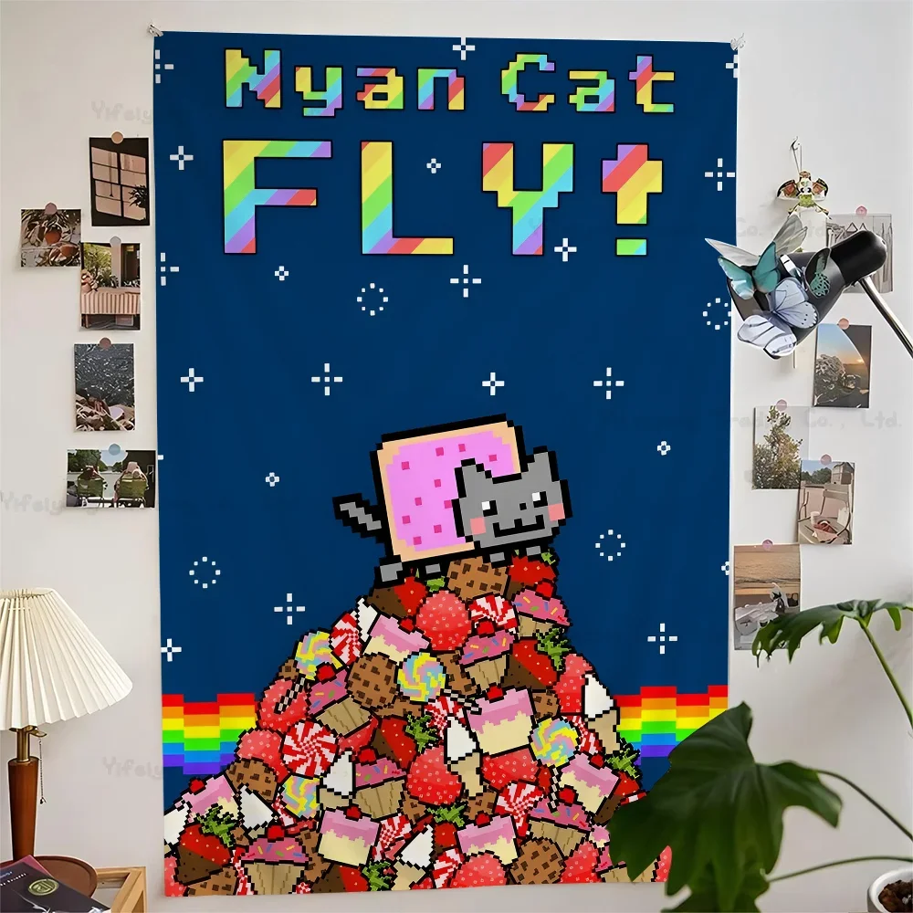 Funny Nyan Cat Printed Large Wall Tapestry Hanging Tarot Hippie Wall Rugs Dorm Art Home Decor