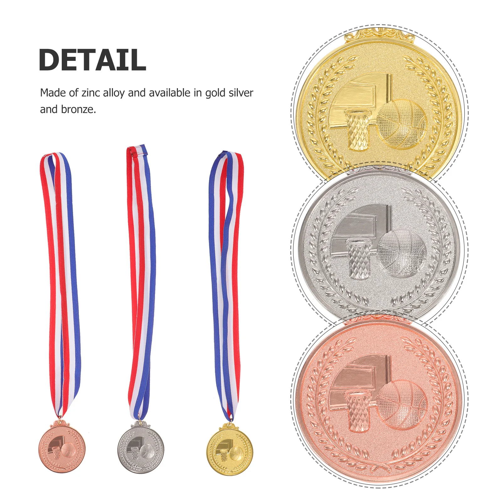 

3Pcs Metal Basketball Medals Set Trophy Award Medals for Sports Competition School Athletics Winner Recognition Decor