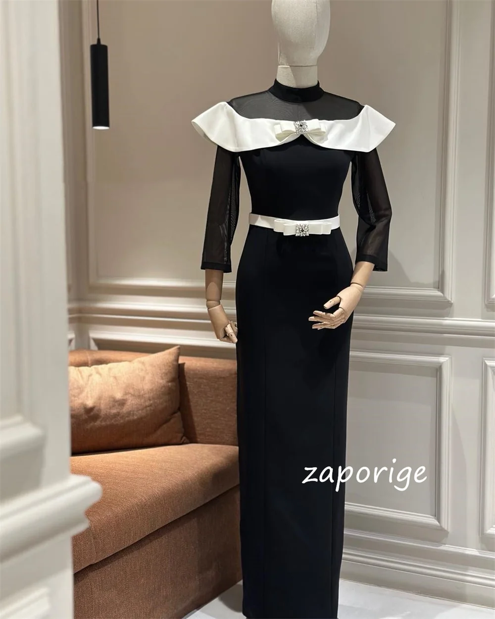 تخصيص للجنسين جيرسي مطرزة وشاح الطية مستقيم الياقة العالية فساتين طويلة مناسبة مخصصة مقاسات المشاهير المتاحة