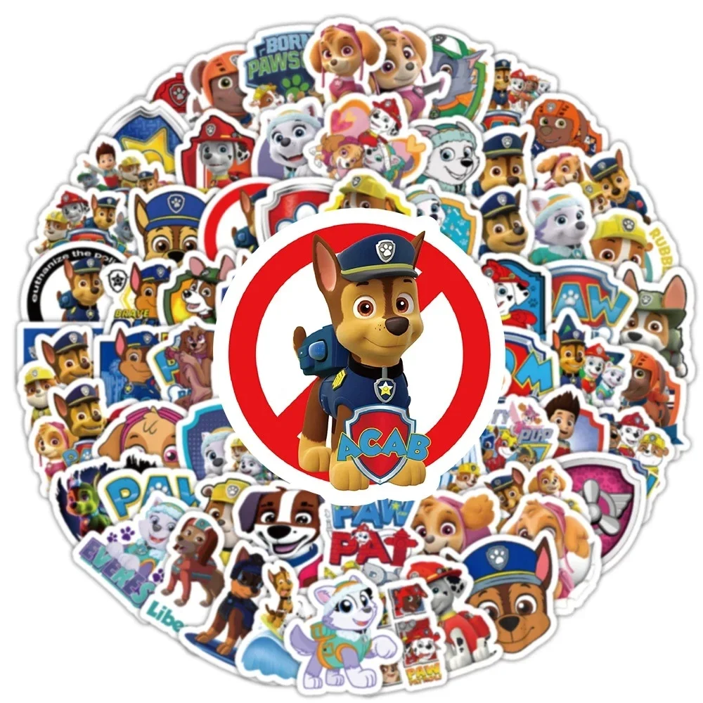 50 pegatinas lindas de Patrulla Canina para decoración de dibujos animados, DIY, fundas de teléfono, monopatines, equipaje, PVC, juguetes de anime Kawaii