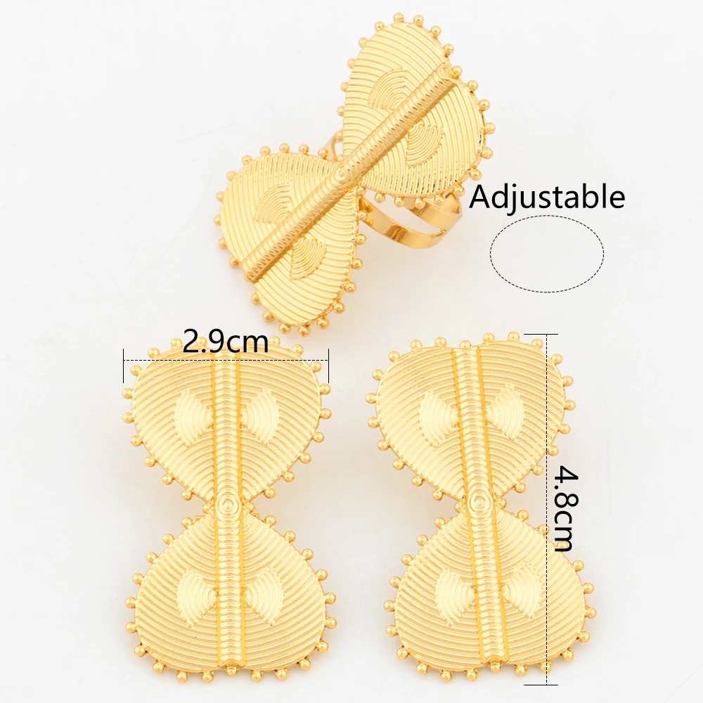 2PCS Jewelry Set for Women Wedding Bride Gifts 18k Gold Plated Earrings and Ring Jewelry Accessories African Map Clip Earrings