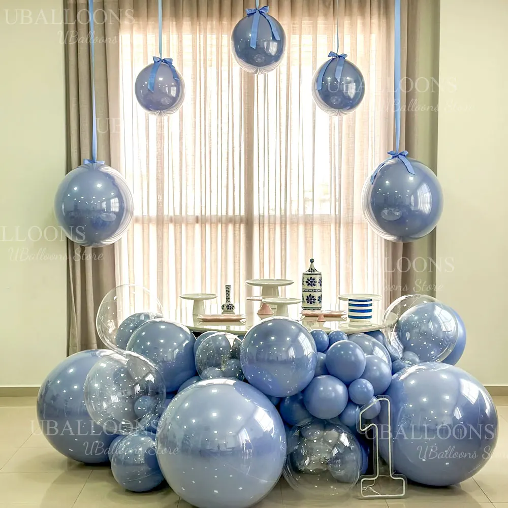 10 Stück Pastellfarbene Staubblaue Luftballons mit Band 10/12/18'' Boho Haze Blaue Ballons für Geburtstag Babyparty Hintergrunddekoration – Detail 7