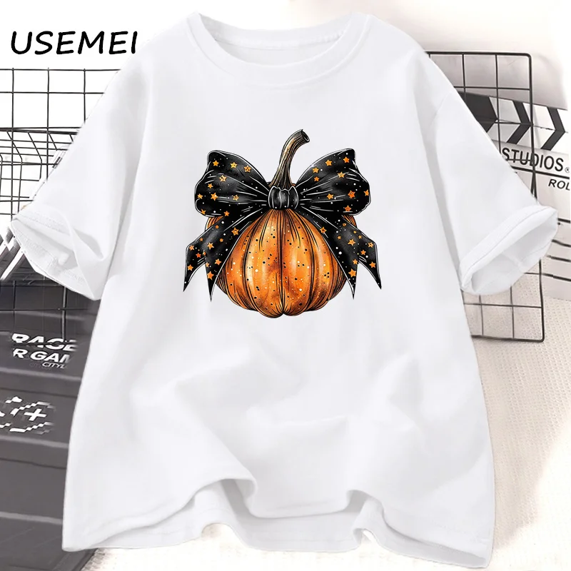 Retro Halloween Coquette Stars Bow T Shirt Fall Spooky Mama T-shirt Cotton Short Sleeve Tee Shirt Unisex Streetwear Clothing