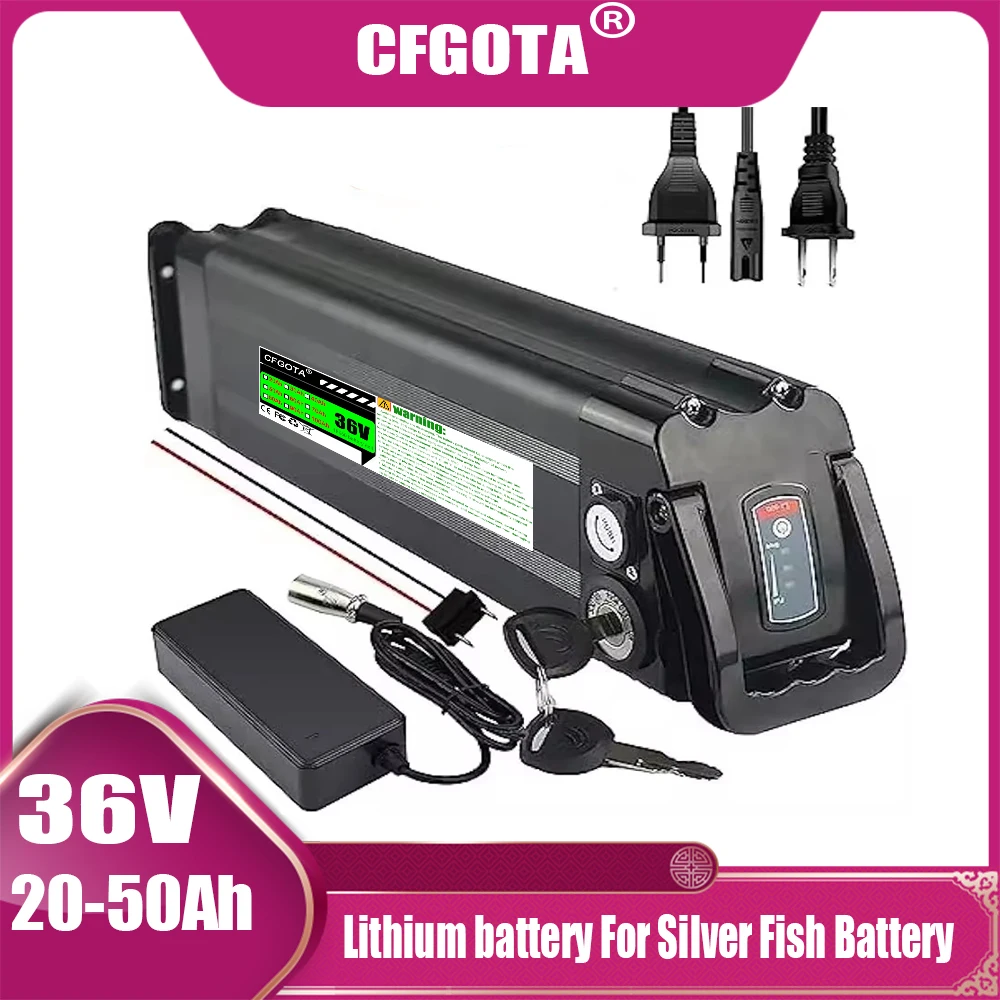 Batterie 36V 50Ah, batterie au lithium rechargeable 18650, BMS intégré pour kit moteur Bafang Silverfish 250W-750W avec chargeur 42V 2A