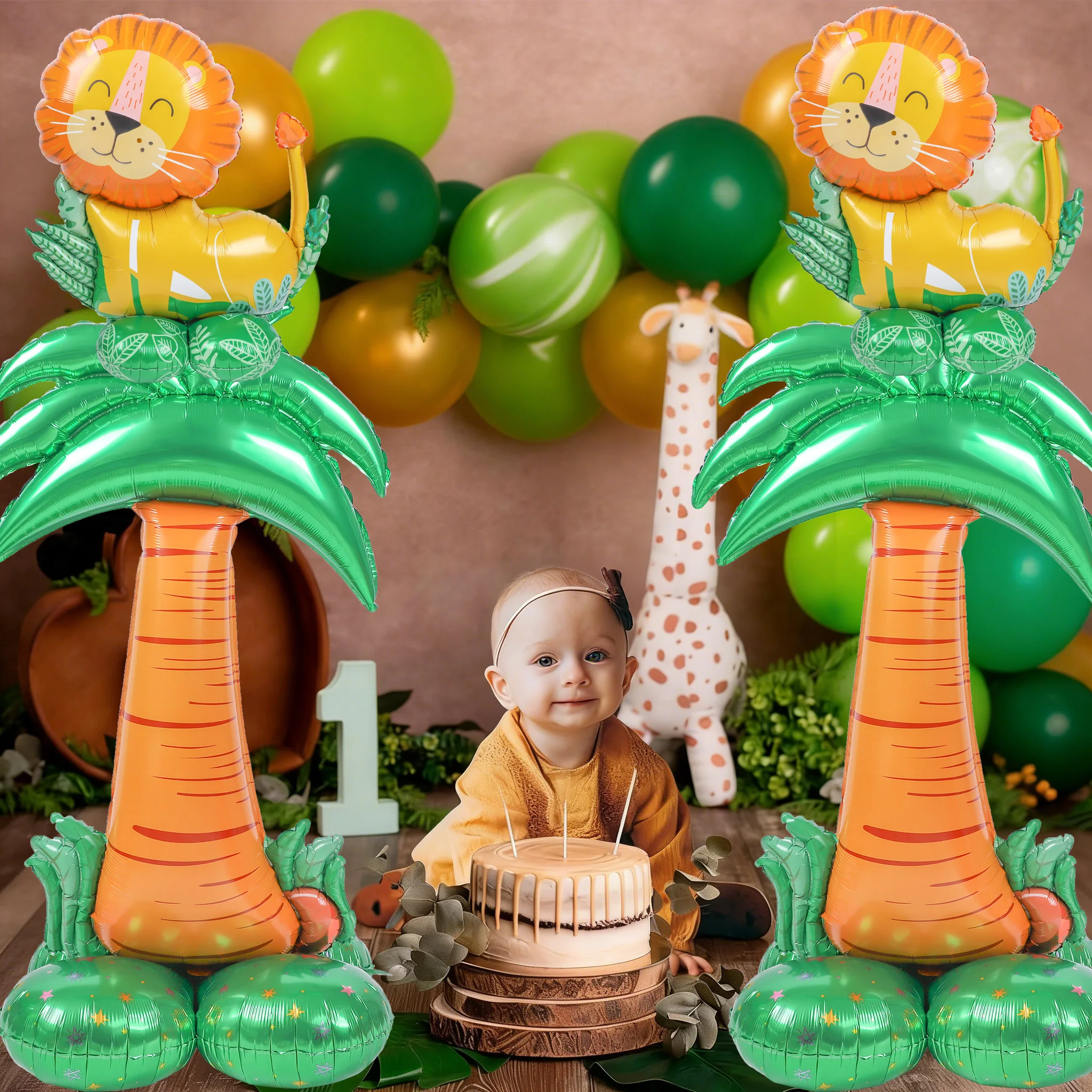 

1pc Jungle Lion Coconut Tree Aluminum Film Balloons Cute Safari Animal Kids Birthday Party Baby Shower Decoration Supplies
