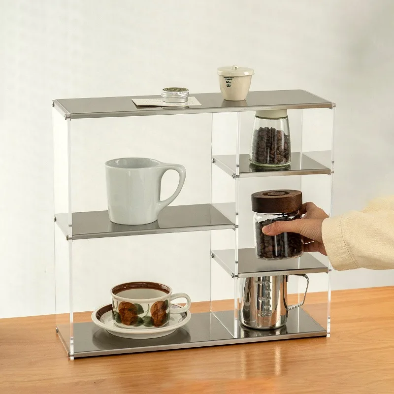 Multi Layer Stainless Steel Shelving Unit Large Volume Figure Showcase Stand for Coffee Cup Mug Tea Glass Kitchen Tidy Caddy
