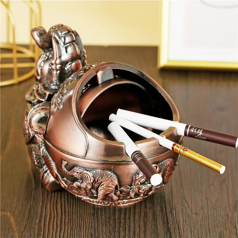 Retro Windproof Ashtray with Lid Zinc Alloy Elephant Styling Embossed Home Hotel Office Deocration Smoking Necessities WF