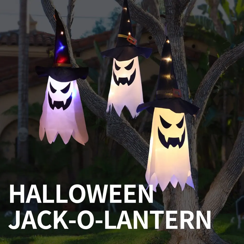 

Halloween Decoration Flashing Light Gypsophila Ghost Festival Dress Up Glowing Wizard Ghost Hat Lamp Decor Hanging Lantern