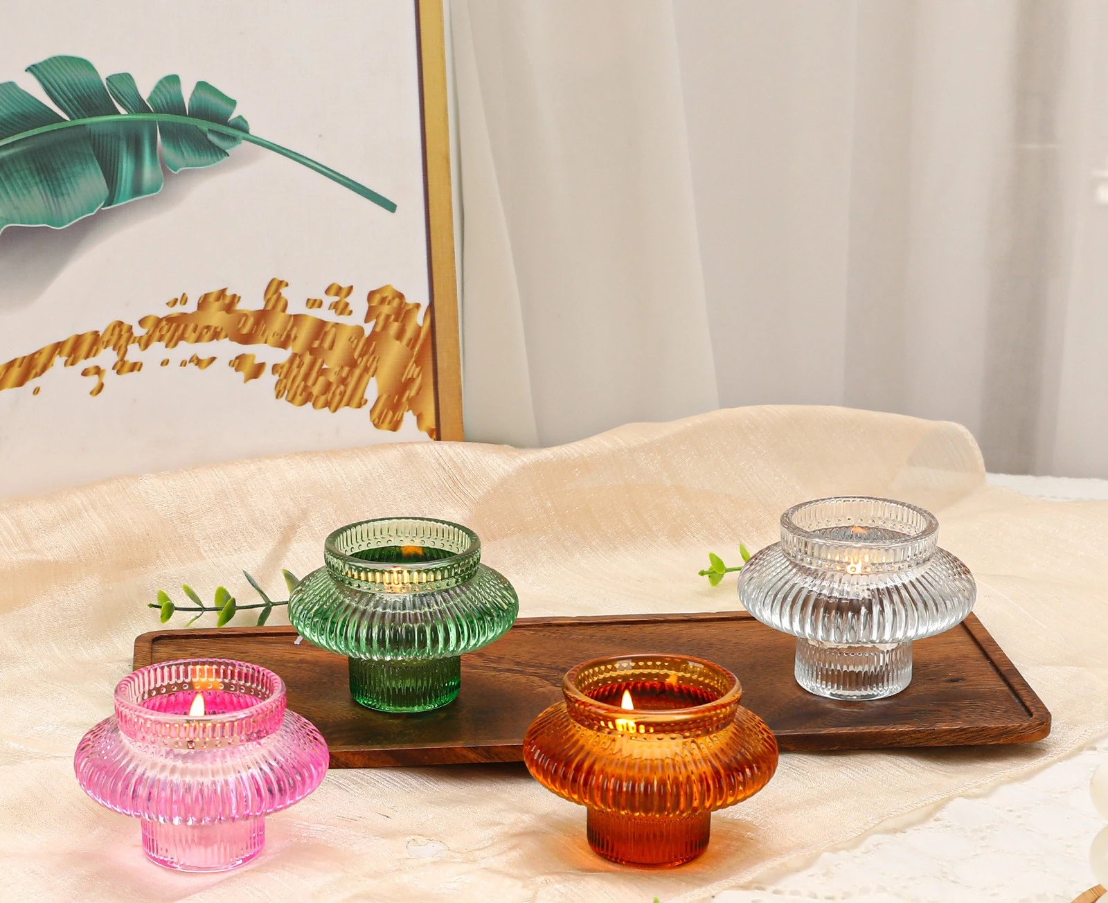 

European Lantern Dual-purpose Candle Holder Glass Candle Cup Glass Candle Holder, Multi-color Optional