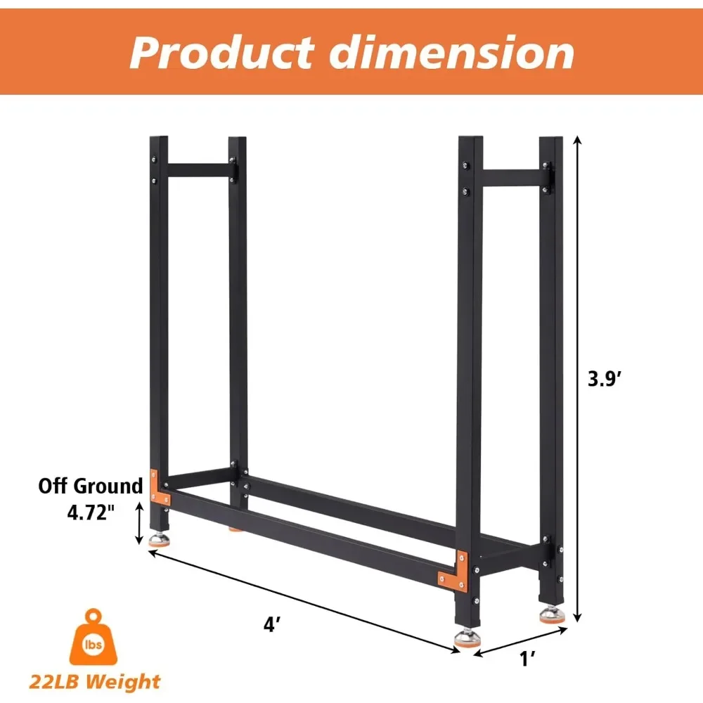 Firewood Rack Outdoor, Heavy Duty Wood Rack with 4 Reinforced Metal Pieces for Fireplace Wood Storage, Outdoor Firewood Rack