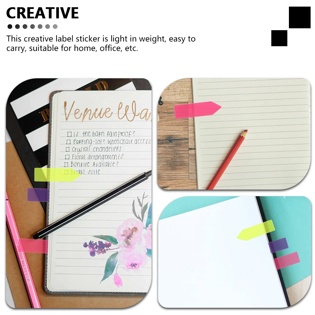6Sets Colorful Arrow Label Stickers Lightweight Writable Memo Notes for Office Classification and Marking Multipurpose