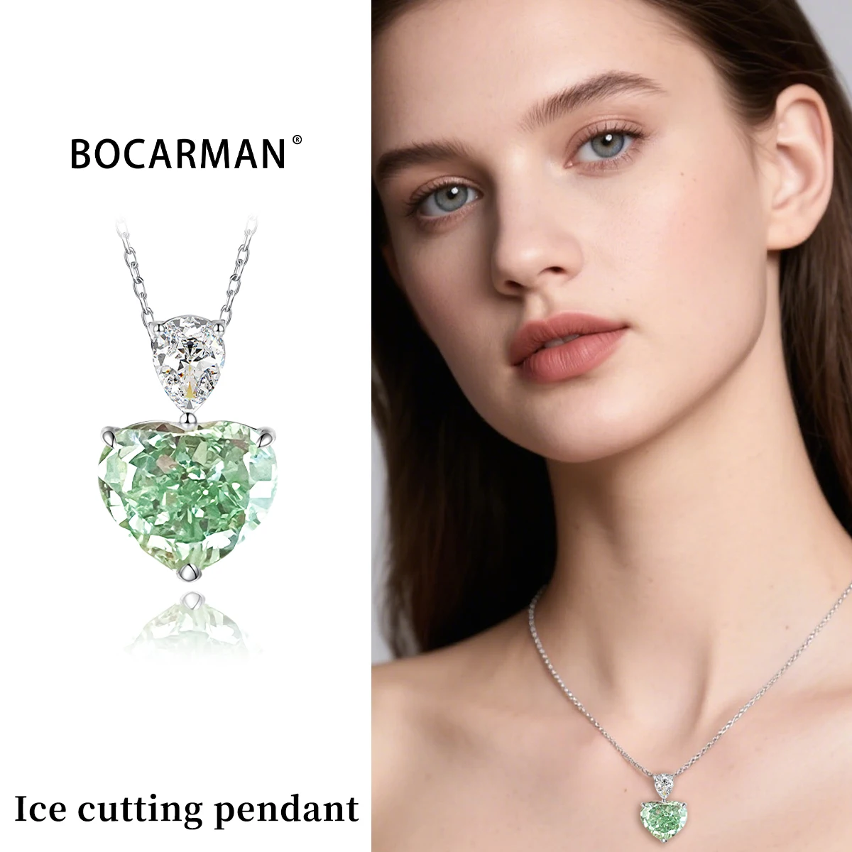 

Кулон-подвеска BOCARMAN из серебра 925 пробы в форме сердца, с мятно-зеленым блестящим цирконом, для женщин, изысканные ювелирные украшения, подарки