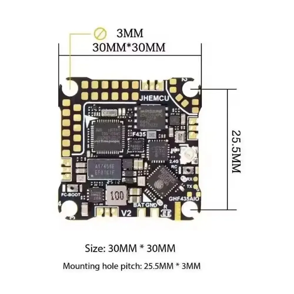 JHEMCU GHF435AIO V2 20A 2-4S AIO Flight Controller Built-in ELRS 2.4G Receiver ICM42688P OSD Barometer Blackbox for FPV