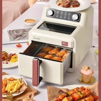 Image Liren Air Fryer Visible Household 2024 New Uncoated Stainless Steel Electric Fryer Large Capacity French Fry Machine