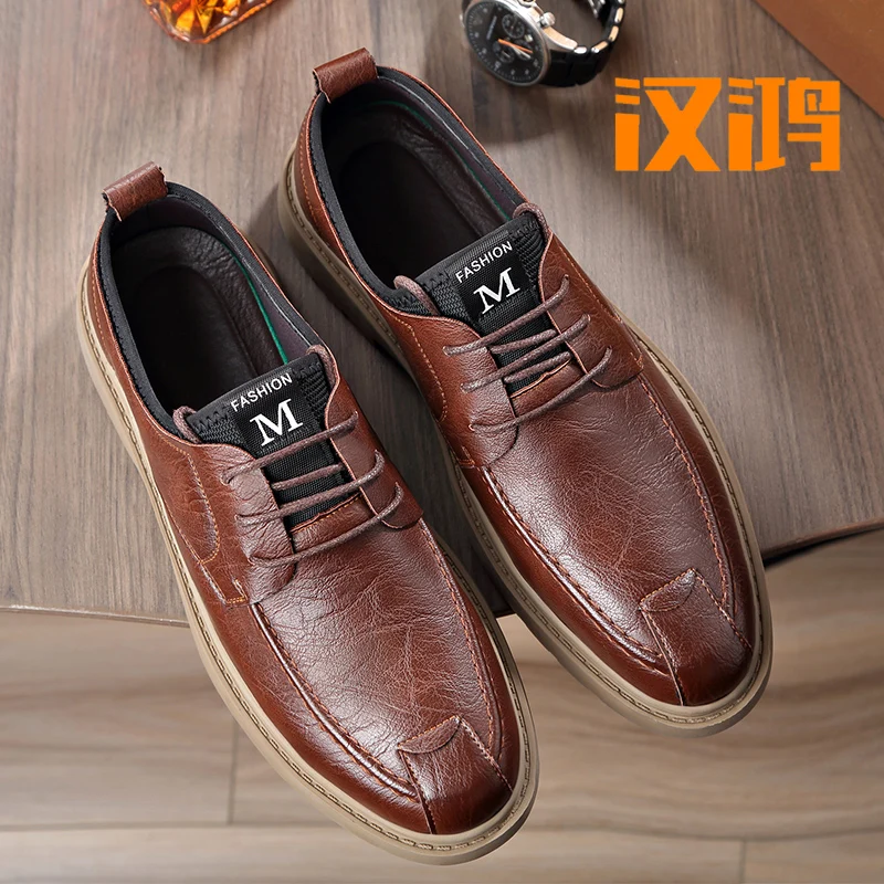 

Hanhong Men's Shoes 2024 Spring and Autumn New British and Korean Versatile Casual Genuine Leather Breathable and Anti slip Soft