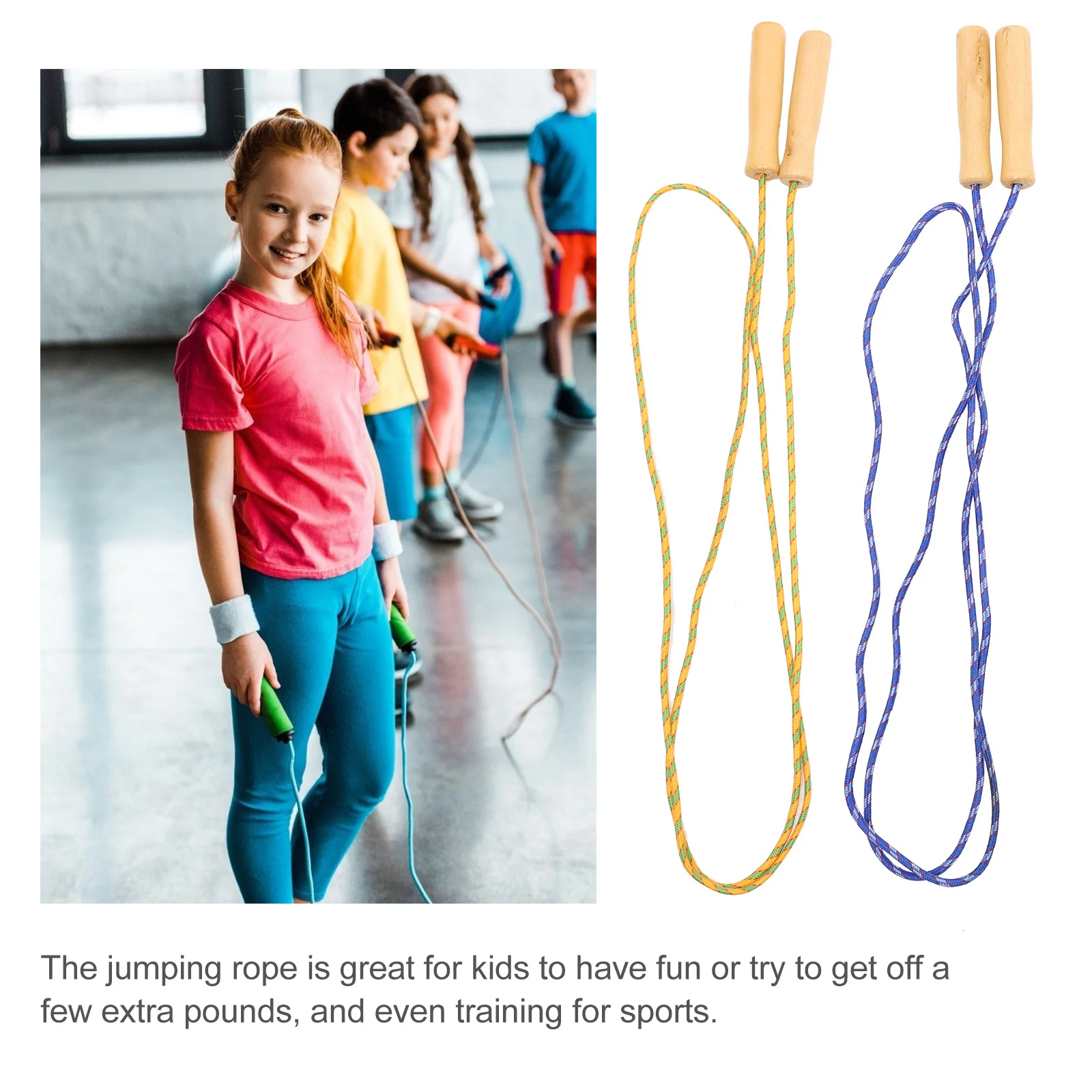 

2Pcs Skipping Rope Wood Handle Premium Rubber Exercise Jump Rope for Sports Fitness Training Exercise Ropes