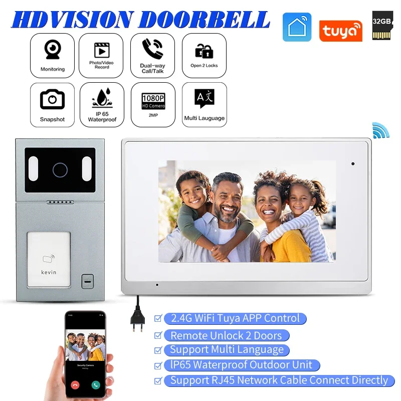 

Top Sales User-friendly Wfi Tuya Intercom Doorbell RFID Card Tuya Wifi Remote Unlock 2 Doors Max 128G Memory Card