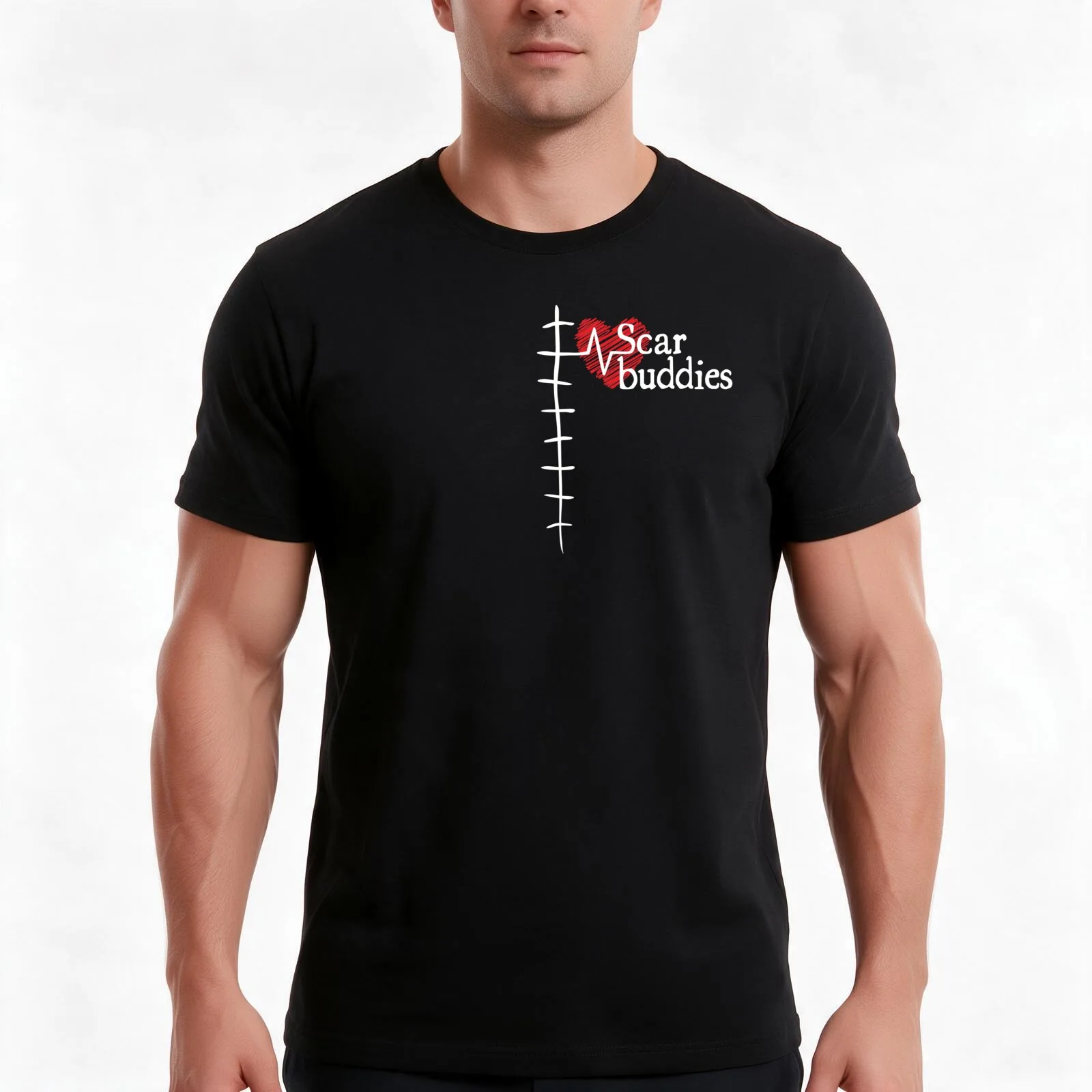 Scar Buddies Heart Awareness T-Shirt, Summer Casual Cotton Tee, Oversized Streetwear Tops, Vintage Graphic Print, 100% Cotton