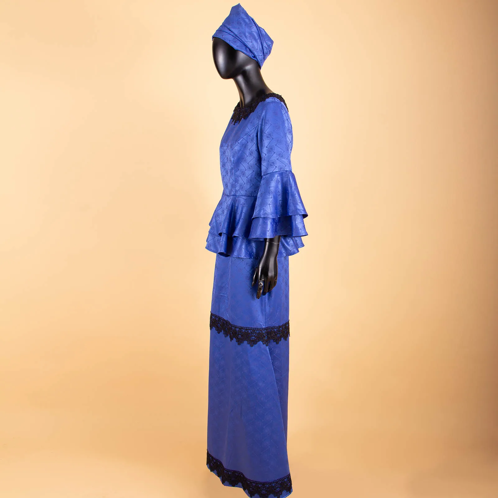 APTX African Dresses for Women Lace Ruffles Flare Sleeves Top Floor Length Trumpet Skirt Party Dress TA2026001