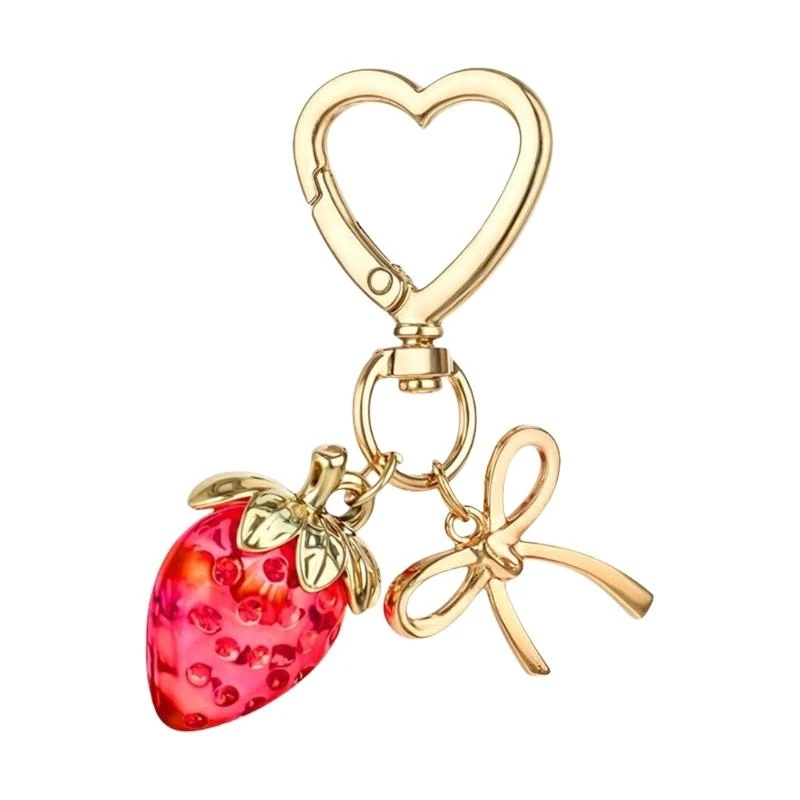 Strawberry Bowknot Keychain Designed for Fashion Forward Women and Students Seeking Unique Accessories