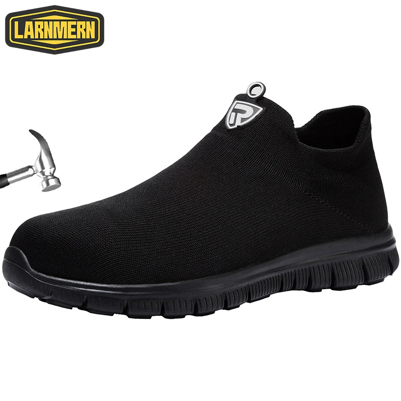 LARNMERN-zapatos de seguridad para el trabajo para hombre y mujer, calzado ligero con punta de acero, antideslizante, transpirable, para verano