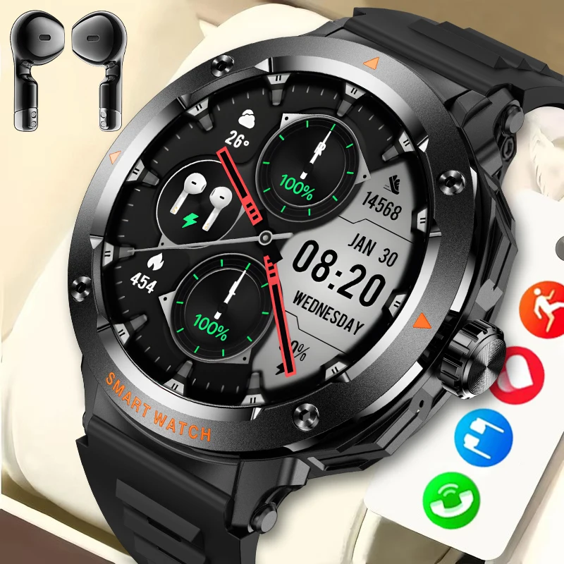 2025 Smart Watch TWS Wireless Earphones NFC Bluetooth Call Men Smartwatch Heart Rate Monitor Play Music Smartwatches Android iOS