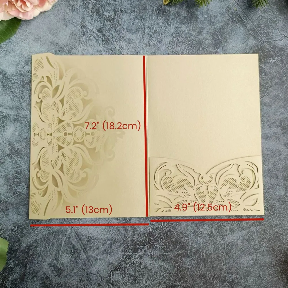 Invitation Card Pocket Folder for Wedding and Engagement, Gala Awards, Custom Invite Printing, 50 Sets