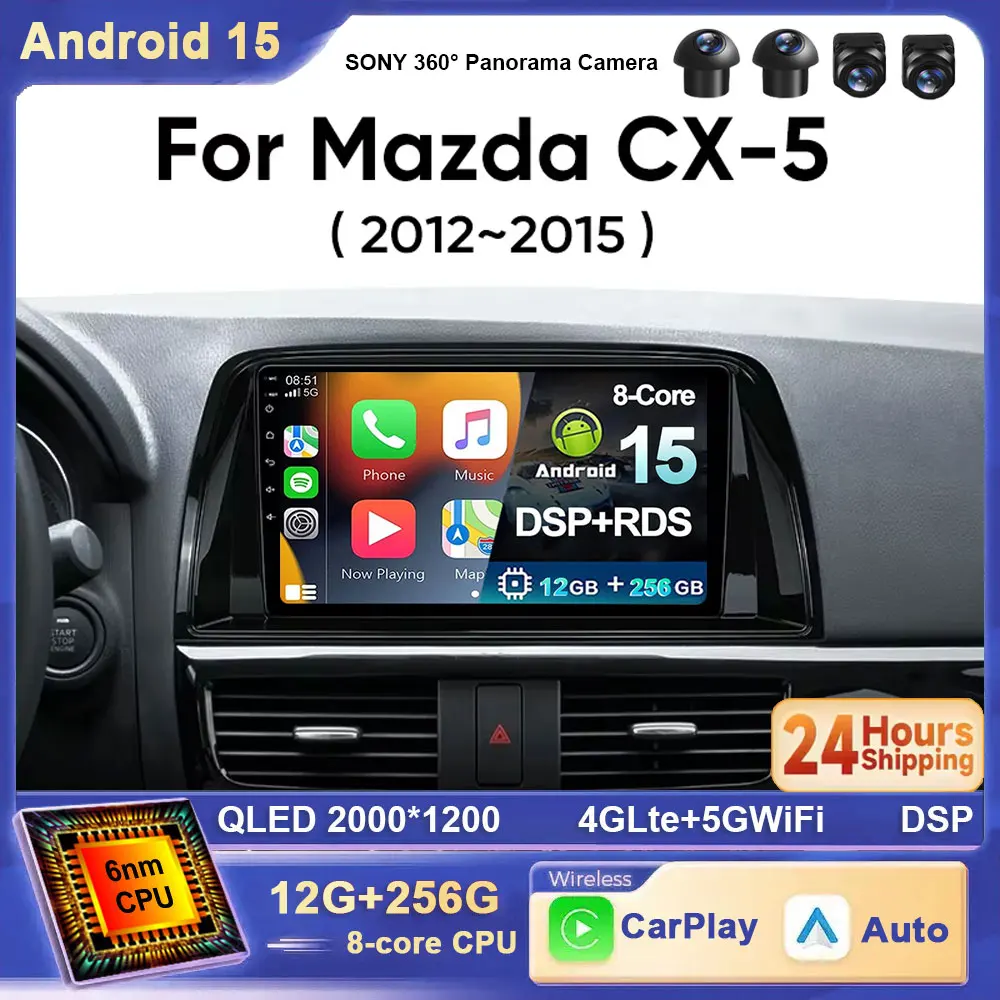 

Android 15 Car radio For Mazda CX5 CX-5 2012-2015 Car radio multimedia player GPS navi Stereo 4G 8Core Autoradio 2din QLED WIFI