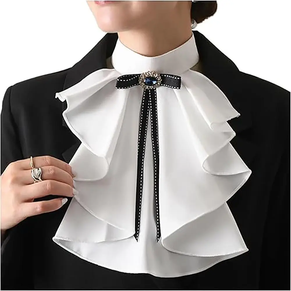 Ruffled Design Lolita Jabot Neck Chiffon Detachable Jabot Neck Collar Crystal Decorated Gothic Collar Costume Use