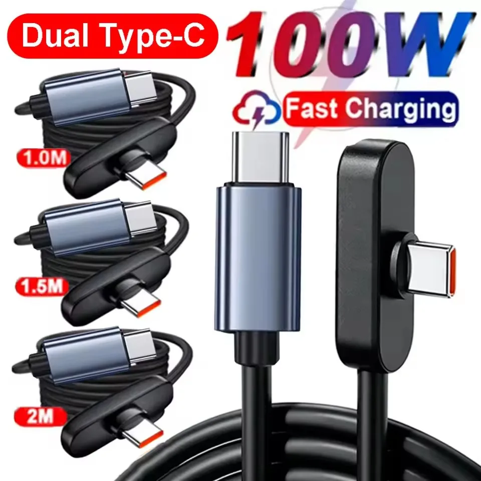 100W Dual Type-C Phone Fast Charging Cable Right Angle 90 Degree USB C Type C Data CordFast Charging Data Cable for Samsung