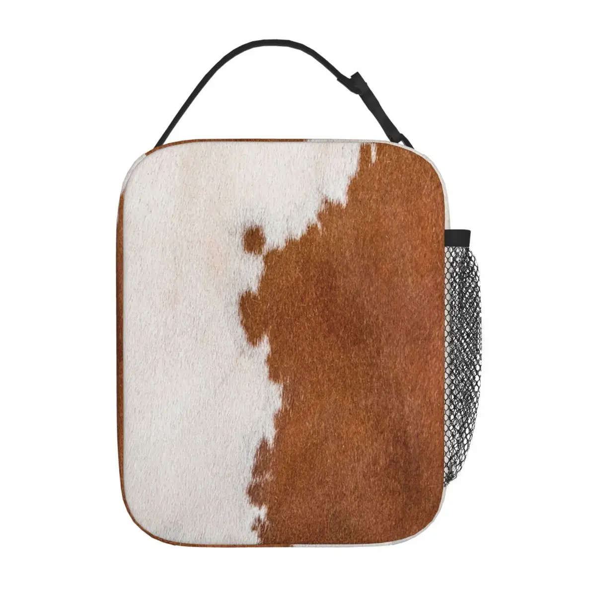 Stylish Cow Fur Cowhide Texture Cow Skin Print Patter Insulated Lunch Bag for Women Children Food Boxes Thermal Lunch Box Tote