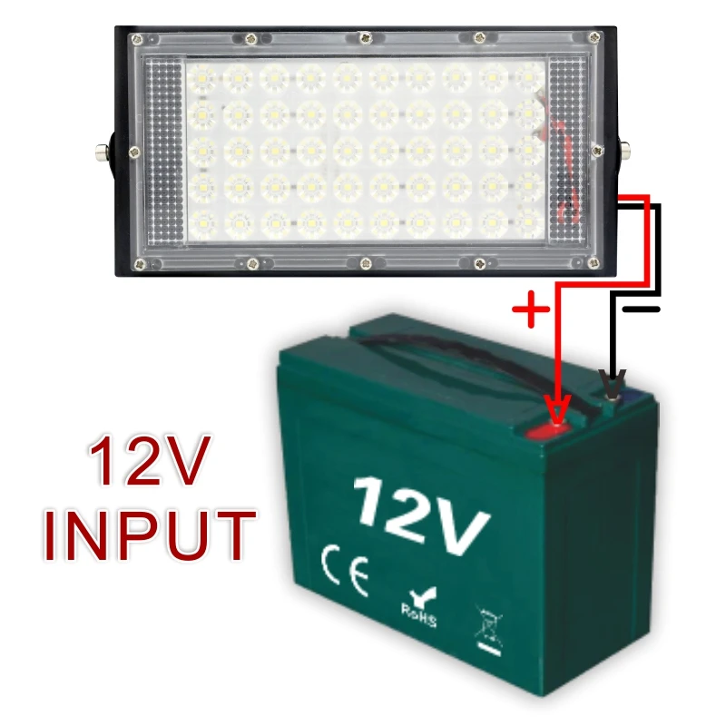 50W Led Flood Light DC 12V-85V Outdoor Floodlight Spotlight 12v Volt Reflector Led Portable Security Light Connect by Battery