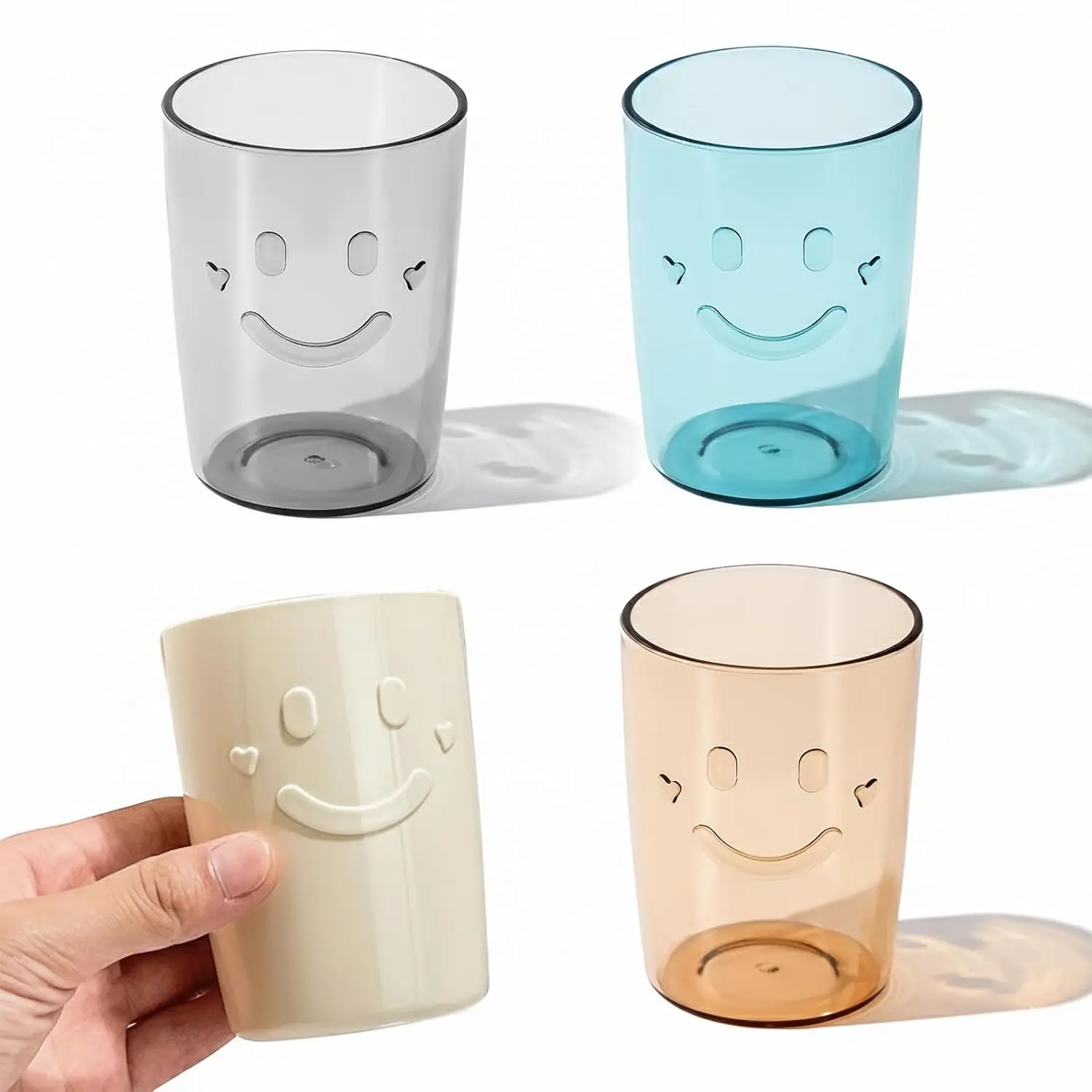 

4Pcs Bathroom Tumbler Toothbrush Cups, Smiley Unbreakable Toothbrush Holders, Reusable Drinking Cups Plastic Mouthwash Cup Bathr
