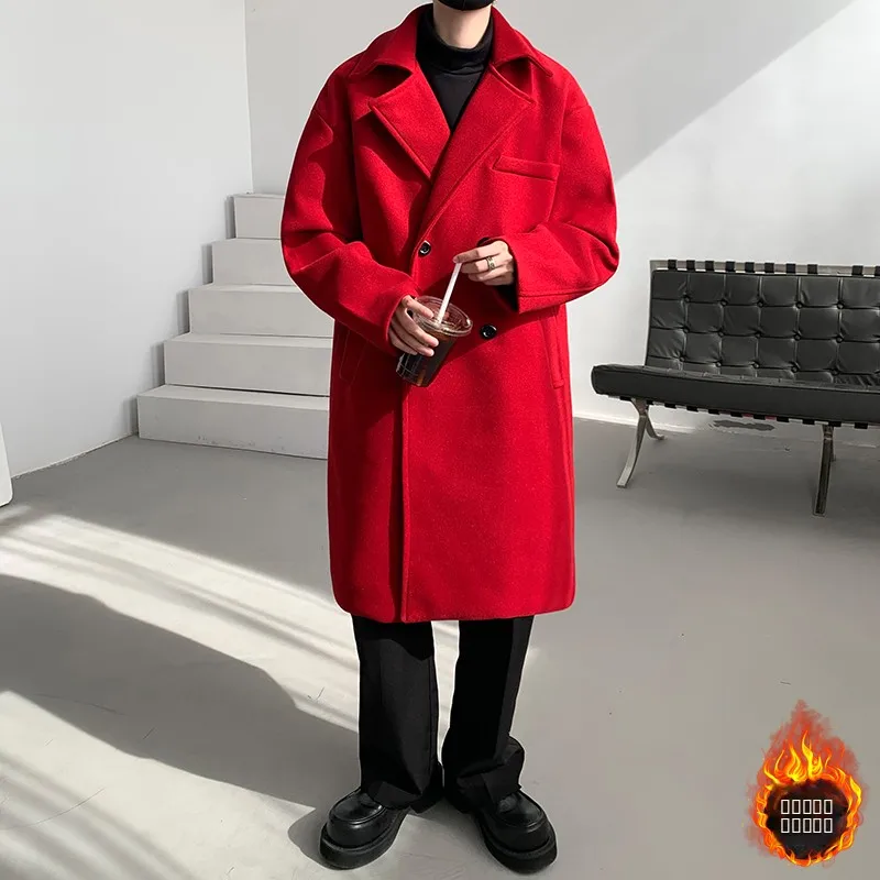 

Мужское шерстяное пальто бордового цвета средней длины, утепленное, осенне-зимнее, двубортное, в британском стиле, ветрозащитное, модное, молодежное