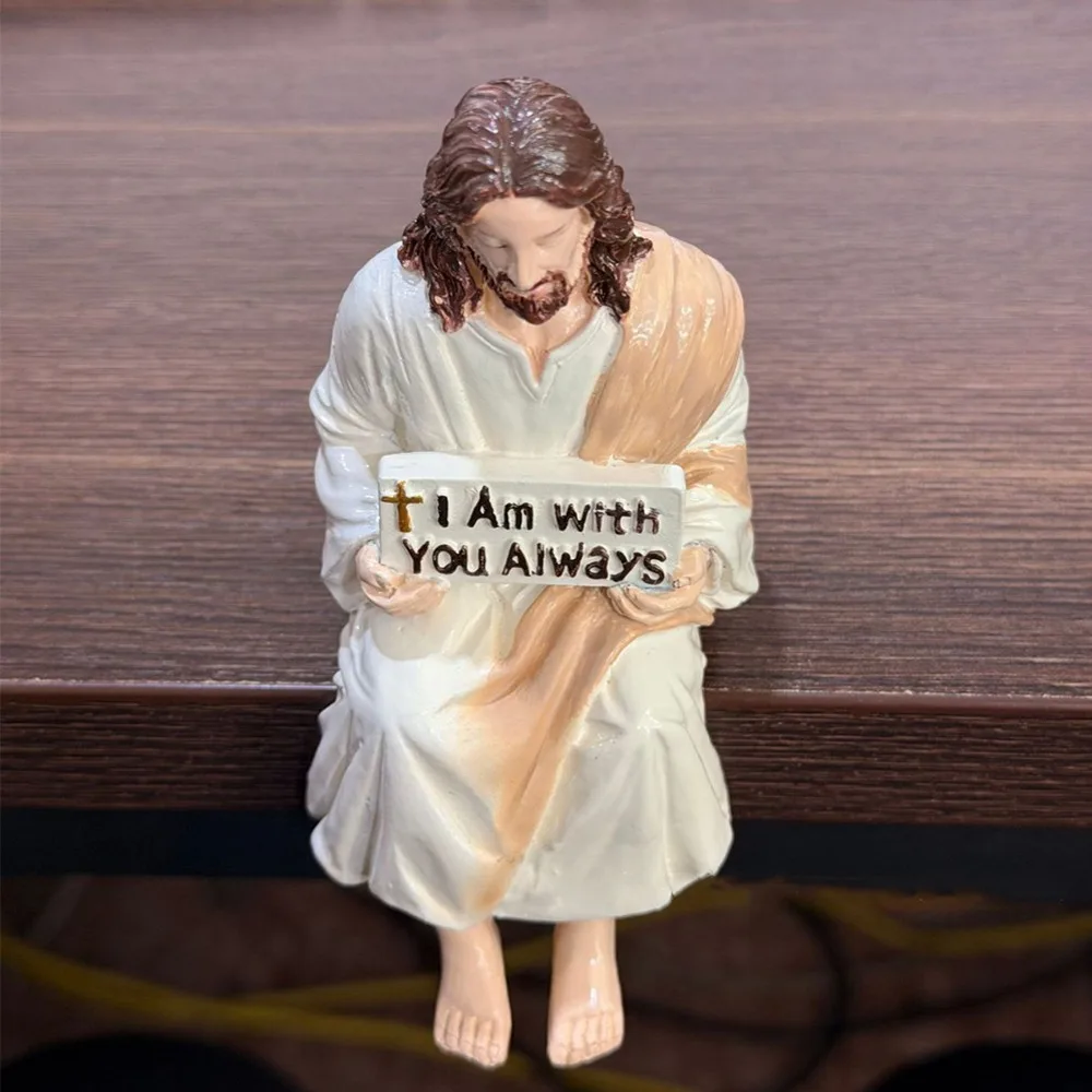 Figura de Jesús Pintada a Mano en Pose Sentada, Estatua de Jesucristo Hecha a Mano, Estoy Contigo Siempre, Adorno de Resina Único de Jesús