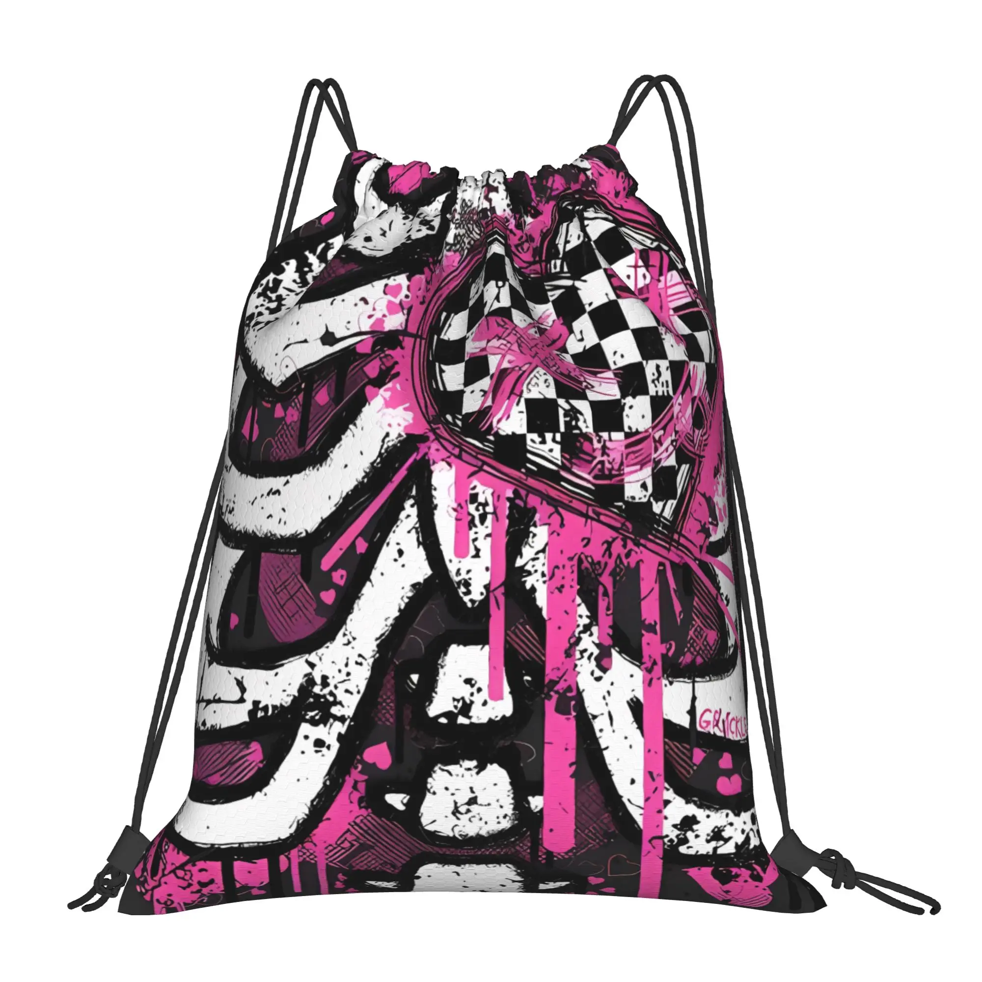 Y2K Edgy At Heart Pink Version Graffiti Portable Sports Riding Gym Drawstring cool gift Storage Backpacks
