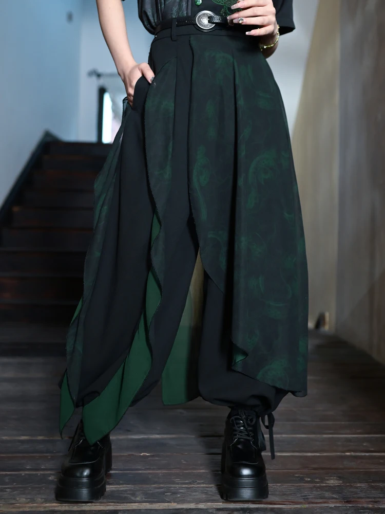 

Asymmetric Stitching Two-Way Wide-Leg Pants Women's Design Sense National Style New Chinese Loose Culotte